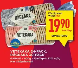 Willys VETEKAKA 24-PACK, RÅGKAKA 30-PACK, Medlemspris erbjuda