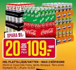 ÖoB HEL PLATTA LÄSK/VATTEN – MAX 3 KÖP/KUND, SEK 109 erbjuda