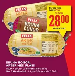 Willys BRUNA BÖNOR, ÄRTER MED FLÄSK, Medlemspris erbjuda