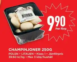 Willys CHAMPINJONER 250G, SEK 9.9 erbjuda