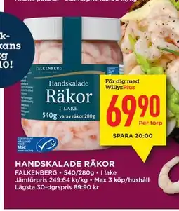 Willys HANDSKALADE RÄKOR, Medlemspris erbjuda