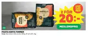 Coop Daglivs PASTA KORTA FORMER, Medlemspris erbjuda