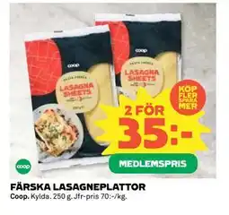 Coop Daglivs FÄRSKA LASAGNEPLATTOR, Medlemspris erbjuda
