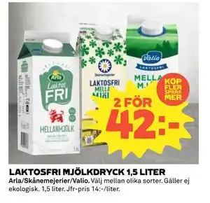 Coop Daglivs LAKTOSFRI MJÖLKDRYCK 1,5 LITER, SEK 42 erbjuda
