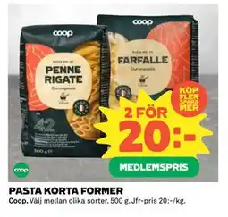Coop Daglivs PASTA KORTA FORMER, Medlemspris erbjuda