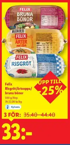 Lidl FELIX Risgröt/ärtsoppa/ bruna bönor erbjuda
