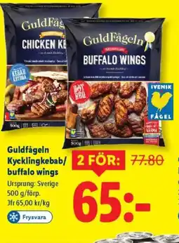 Lidl Guldfågeln Kycklingkebab/ buffalo wings erbjuda
