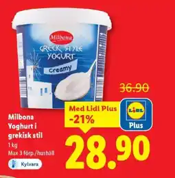 Lidl Milbona Yoghurt i grekisk stil erbjuda