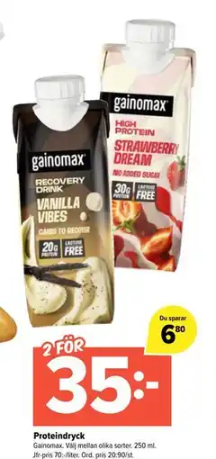 Coop Extra Proteindryck, SEK 35 erbjuda