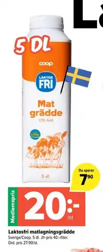 Coop Extra Laktosfri matlagningsgrädde, Medlemspris erbjuda