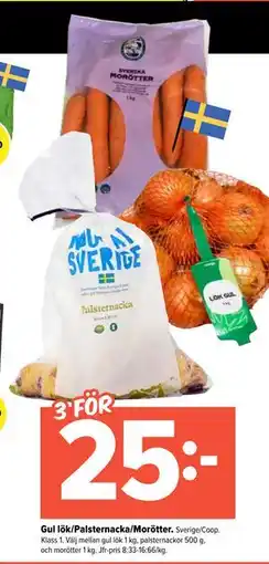 Coop Extra Gul lök/Palsternacka/Morötter, SEK 25 erbjuda