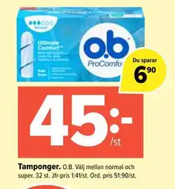 Coop Extra Tamponger, SEK 45 erbjuda