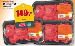Extra Mjällby Stormarknad Svenskt kött! Nörgrytbitar Av nötrulle erbjuda