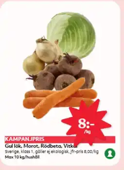 Östenssons Gul lök, Morot, Rödbeta, Vitkal erbjuda