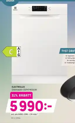 Elon ELECTROLUX Diskmaskin ESA47400UW erbjuda
