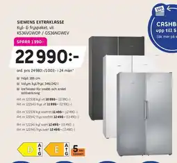 Elon SIEMENS Extraklasse Kyl- & fryspaket, vit KS36VGWDP / GS36NGWEV erbjuda
