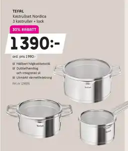 Elon TEFAL Kastrullset Nordica 3 kastruller + lock erbjuda
