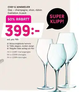 Elon CHEF & SOMMELIER Glas- champagne, vitvin, rödvin Exaltation erbjuda