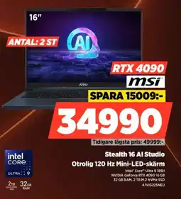 Power MSI Stealth 16 Al Studio erbjuda