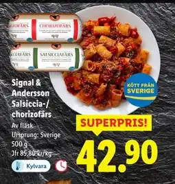 Lidl Signal & Andersson Salsiccia-/ chorizofärs, SEK 42.9 erbjuda