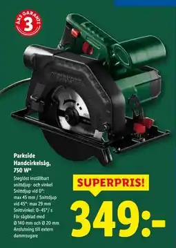 Lidl Parkside Handcirkelsåg, 750 W, SEK 349 erbjuda