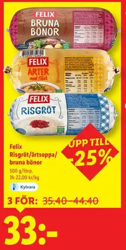 Lidl Felix Risgröt/ärtsoppa/ bruna bönor, SEK 33 erbjuda