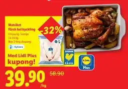 Lidl Matriket Färsk hel kyckling, Pris i appen erbjuda