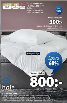 JYSK CLEAN fibertäcke, SEK 800 erbjuda