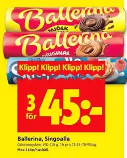 ICA Kvantum Göteborgskex Ballerina, Singoalla erbjuda