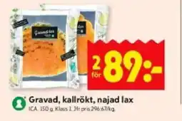ICA Kvantum ICA Gravad, kallrökt, najad lax erbjuda