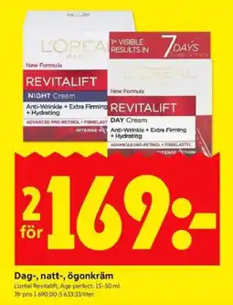 ICA Kvantum L'OREAL Dag-, natt-, ögonkräm erbjuda