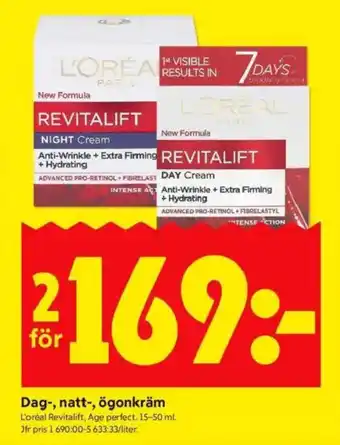 ICA Kvantum L'OREAL Dag-, natt-, ögonkräm erbjuda