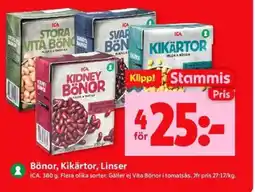 ICA Kvantum ICA Bönor, Kikärtor, Linser erbjuda