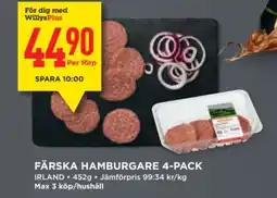 Willys Färska hamburgare 4-pack erbjuda