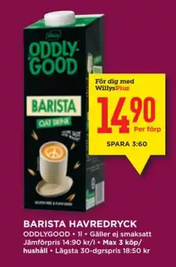 Willys ODDLYGOOD Barista havredryck erbjuda