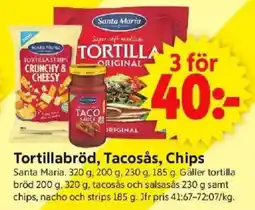 ICA Supermarket SANTA MARIA Tortillabröd, tacosås, chips erbjuda