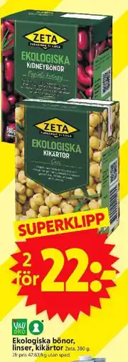 ICA Supermarket ZETA Ekologiska bönor, linser, kikärtor erbjuda