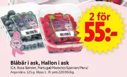 ICA Supermarket ICA Blåbär i ask, hallon i ask erbjuda