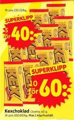 ICA Supermarket Kexchoklad Cloetta 60 g erbjuda