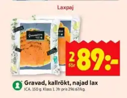 ICA Supermarket GRAVAD, KALLRÖKT, NAJAD LAX erbjuda