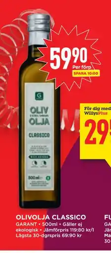 Willys OLIVOLJA CLASSICO, SEK 59.9 erbjuda
