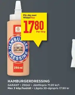 Willys Hemma HAMBURGERDRESSING, Medlemspris erbjuda