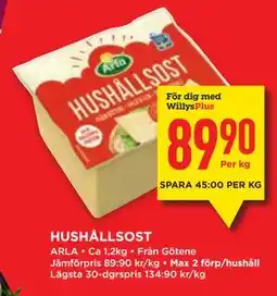 Willys HUSHÅLLSOST, Medlemspris erbjuda