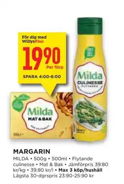 Willys Hemma MARGARIN, Medlemspris erbjuda