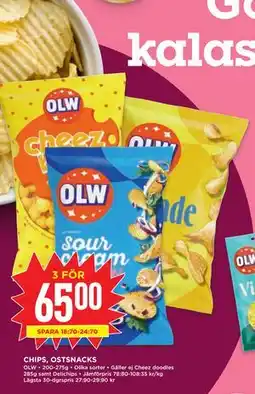 Willys CHIPS, OSTSNACKS, SEK 65 erbjuda