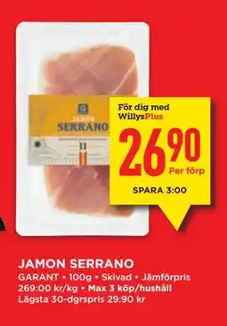 Willys JAMON SERRANO, Medlemspris erbjuda
