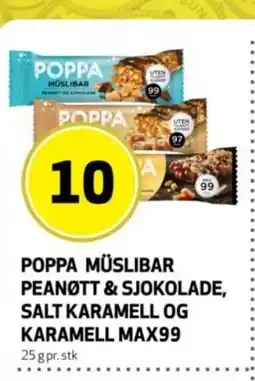 Rusta Poppa müslibar peanøtt & sjokolade, salt karamell og karamell max99 erbjuda