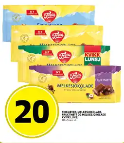 Rusta Firkløver, melkesjokolade, fruktnøtt og melkesjokolade kvikk lunsj erbjuda