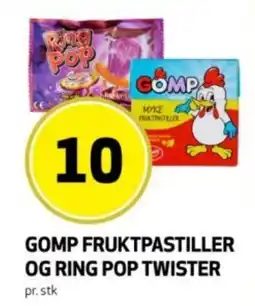 Rusta Gomp fruktpastiller og ring pop twister erbjuda