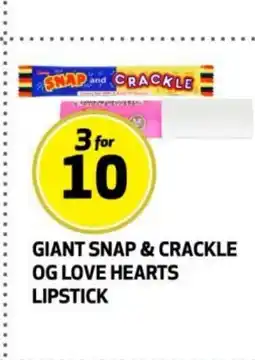 Rusta Giant snap & crackle og love hearts lipstick erbjuda